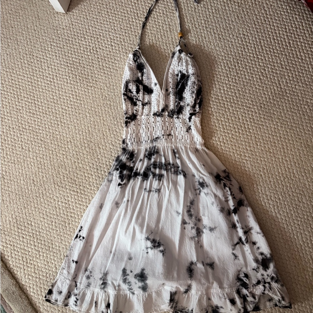 White Tie-Dye Halter Sundress
